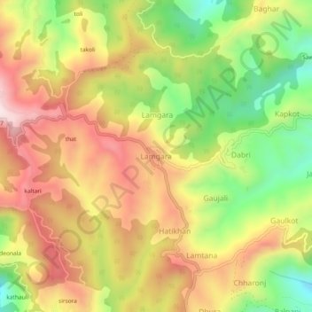 Mapa topográfico Lamgara, altitud, relieve