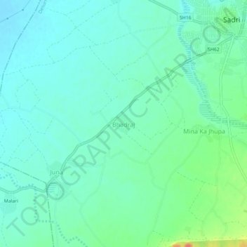 Mapa topográfico Bhadraj, altitud, relieve
