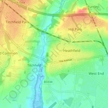 Mapa topográfico Catisfield, altitud, relieve