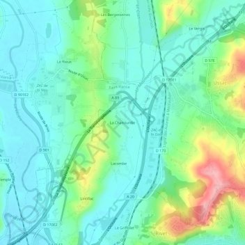 Mapa topográfico La Chanourdie, altitud, relieve