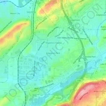Mapa topográfico Edgemont Park, altitud, relieve