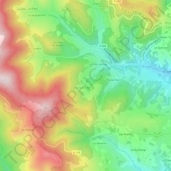 Mapa topográfico Le Grand Vernay, altitud, relieve