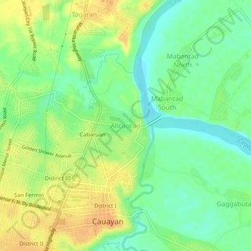 Mapa topográfico Alicaocao, altitud, relieve