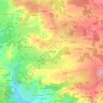 Mapa topográfico Les Rochers, altitud, relieve