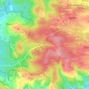 Mapa topográfico Galman, altitud, relieve