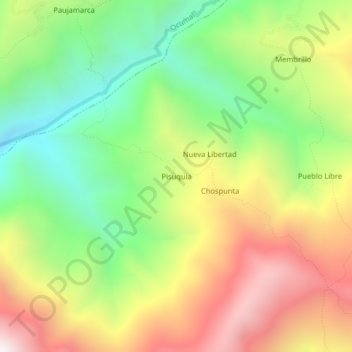 Mapa topográfico Pisuquia, altitud, relieve