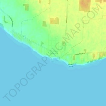 Mapa topográfico Colchester, altitud, relieve