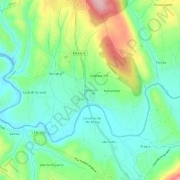 Mapa topográfico Barreiros, altitud, relieve