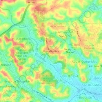 Mapa topográfico Alto da Bondade, altitud, relieve