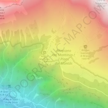 Mapa topográfico Casere Pecol, altitud, relieve