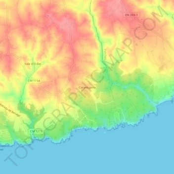 Mapa topográfico Caramujeira, altitud, relieve