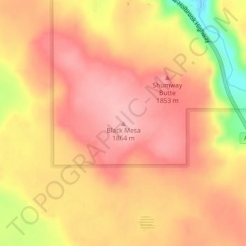 Mapa topográfico Black Mesa, altitud, relieve