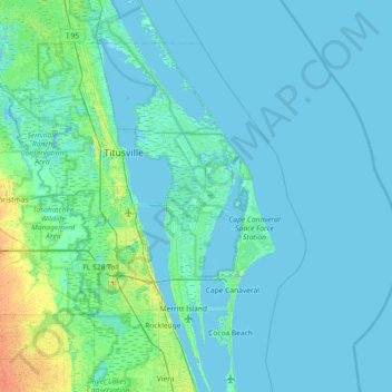 Mapa topográfico Merritt Island, altitud, relieve
