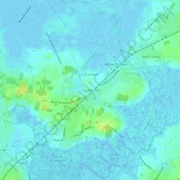 Mapa topográfico Les Minées, altitud, relieve