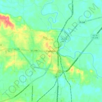 Mapa topográfico Camden, altitud, relieve
