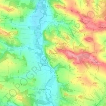 Mapa topográfico A Cahuzac, altitud, relieve