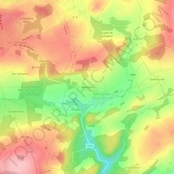 Mapa topográfico Kerniault, altitud, relieve