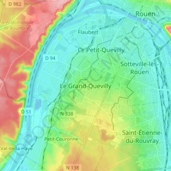 Mapa topográfico Le Grand-Quevilly, altitud, relieve