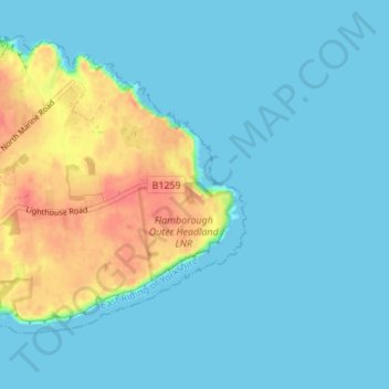 Mapa topográfico Flamborough Head, altitud, relieve