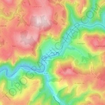 Mapa topográfico Lanau, altitud, relieve