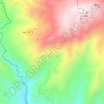 Mapa topográfico Cueva de la Curva, altitud, relieve