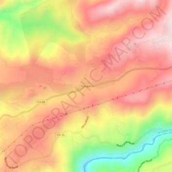 Mapa topográfico Pioneer, altitud, relieve
