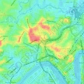 Mapa topográfico Normanby, altitud, relieve