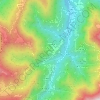Mapa topográfico Col dei Bof, altitud, relieve