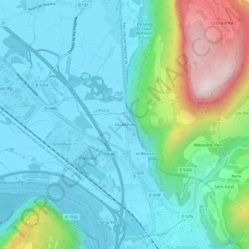 Mapa topográfico Les Balmes, altitud, relieve