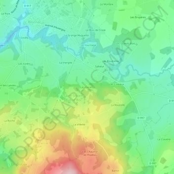 Mapa topográfico Les Genêts, altitud, relieve