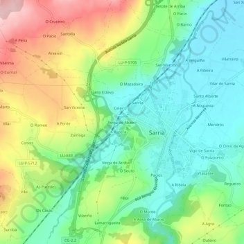 Mapa topográfico Veiga de Abaixo, altitud, relieve
