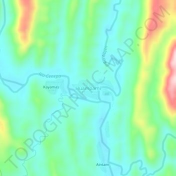 Mapa topográfico Huampami, altitud, relieve