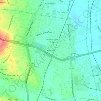 Mapa topográfico Fairvale, altitud, relieve
