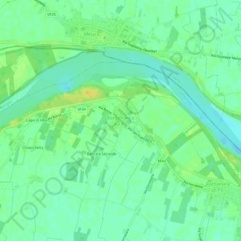 Mapa topográfico Borgofranco sul Po, altitud, relieve