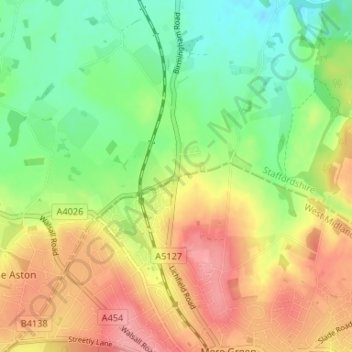 Mapa topográfico Watford Gap, altitud, relieve