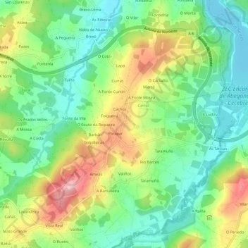 Mapa topográfico A Abrigosa, altitud, relieve