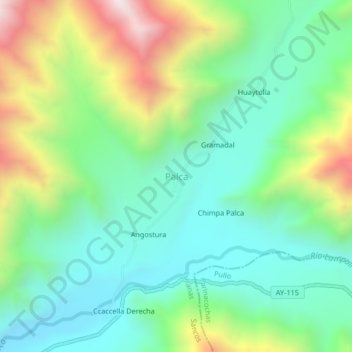 Mapa topográfico Palca, altitud, relieve