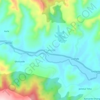 Mapa topográfico Chandoli, altitud, relieve