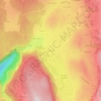 Mapa topográfico Les Lésines, altitud, relieve