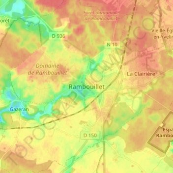 Mapa topográfico Rambouillet, altitud, relieve