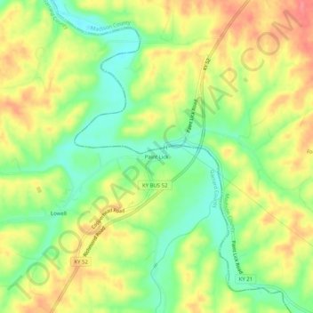 Mapa topográfico Paint Lick, altitud, relieve