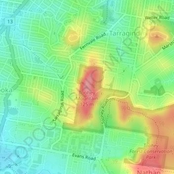 Mapa topográfico Toohey Mountain, altitud, relieve