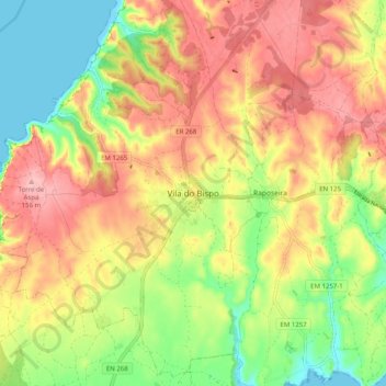 Mapa topográfico Vila do Bispo, altitud, relieve