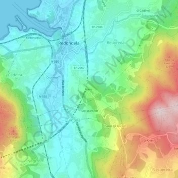 Mapa topográfico Xans, altitud, relieve
