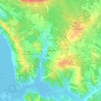 Mapa topográfico Covões, altitud, relieve