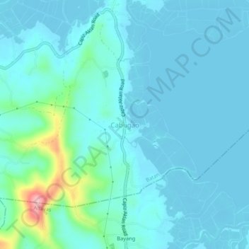 Mapa topográfico Cabugao, altitud, relieve