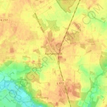 Mapa topográfico Aschenstedt, altitud, relieve