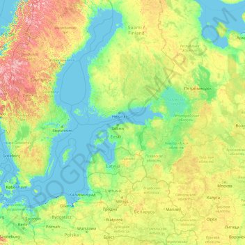 Mapa topográfico Estonia, altitud, relieve