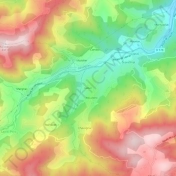 Mapa topográfico Vallier, altitud, relieve