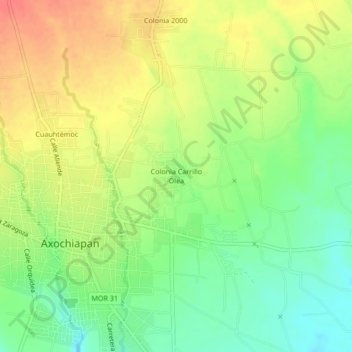 Mapa topográfico Colonia Carrillo Olea, altitud, relieve